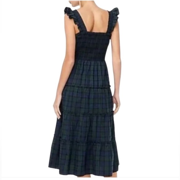[J Crew] Navy Tartan Plaid Cotton Smocked Tiered Midi Nap Dress - Picture 2 of 7
